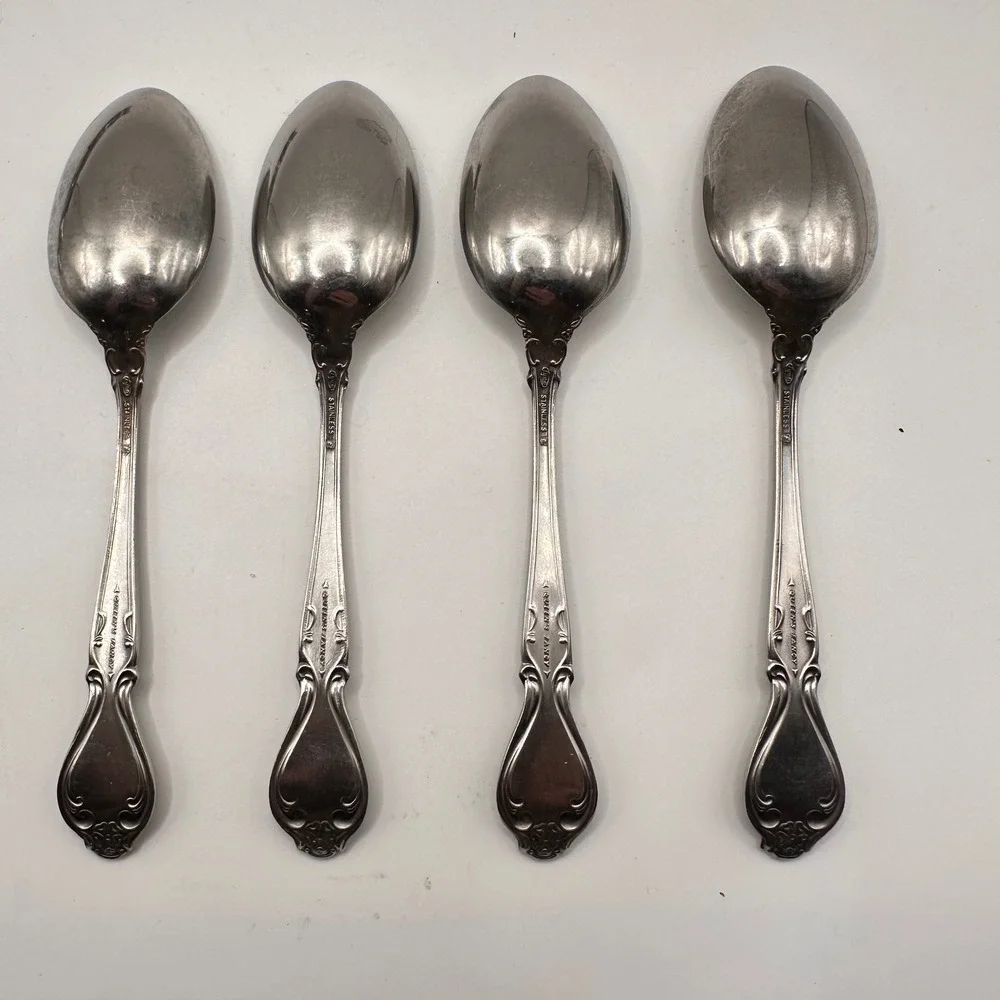 Lyon Stainless Queen's Fancy Teaspoons‎ Set of 4 Floral Flatware Silverware